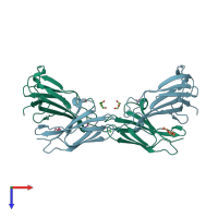 PDB entry 3f7q coloured by chain, top view.