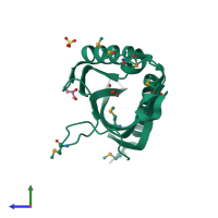 PDB entry 3f7s coloured by chain, side view.