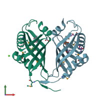 PDB entry 3f8h coloured by chain, front view.