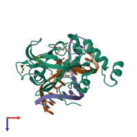 PDB entry 3f8j coloured by chain, top view.