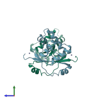 PDB entry 3f8n coloured by chain, side view.