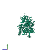 PDB entry 3f8t coloured by chain, side view.