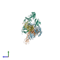 PDB entry 3f8u coloured by chain, side view.
