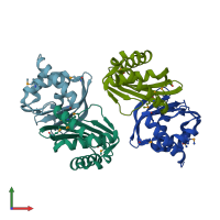 PDB entry 3f8x coloured by chain, front view.