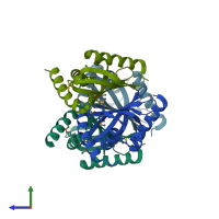 PDB entry 3f8x coloured by chain, side view.