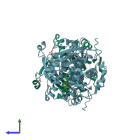 PDB entry 3f97 coloured by chain, side view.