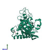 PDB entry 3f9a coloured by chain, side view.