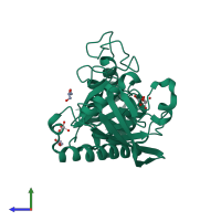 PDB entry 3f9b coloured by chain, side view.