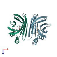 PDB entry 3f9d coloured by chain, top view.