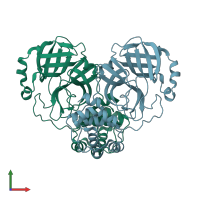 PDB entry 3f9f coloured by chain, front view.