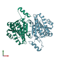 PDB entry 3f9i coloured by chain, front view.