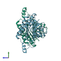 PDB entry 3f9i coloured by chain, side view.