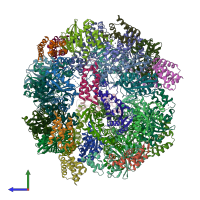 PDB entry 3f9k coloured by chain, side view.