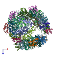 PDB entry 3f9k coloured by chain, top view.