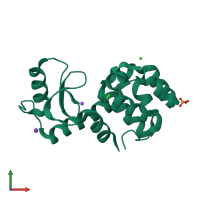 PDB entry 3f9l coloured by chain, front view.