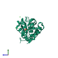 PDB entry 3f9l coloured by chain, side view.