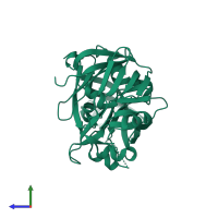 PDB entry 3f9q coloured by chain, side view.