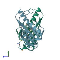 PDB entry 3f9s coloured by chain, side view.