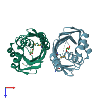 PDB entry 3f9s coloured by chain, top view.