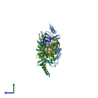 PDB entry 3f9w coloured by chain, side view.