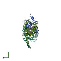 PDB entry 3f9x coloured by chain, side view.