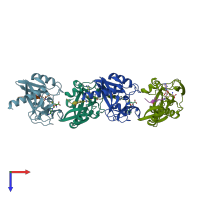 PDB entry 3f9x coloured by chain, top view.