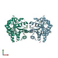 PDB entry 3fa5 coloured by chain, front view.