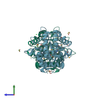 PDB entry 3fa5 coloured by chain, side view.