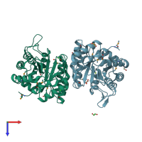 PDB entry 3fa5 coloured by chain, top view.