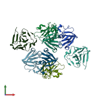 PDB entry 3fac coloured by chain, front view.