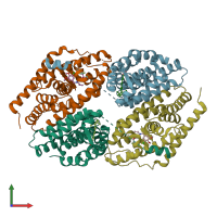 PDB entry 3fal coloured by chain, front view.
