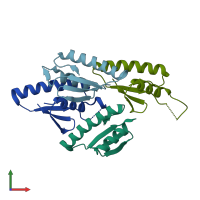 PDB entry 3fau coloured by chain, front view.