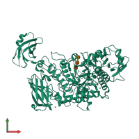 PDB entry 3fax coloured by chain, front view.