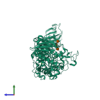 PDB entry 3fax coloured by chain, side view.