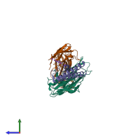 PDB entry 3fb5 coloured by chain, side view.