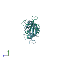 PDB entry 3fb9 coloured by chain, side view.