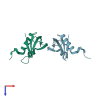 PDB entry 3fb9 coloured by chain, top view.