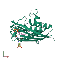 PDB entry 3fba coloured by chain, front view.