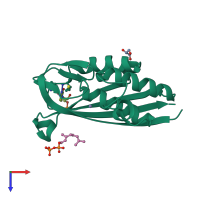 PDB entry 3fba coloured by chain, top view.