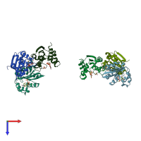 PDB entry 3fbc coloured by chain, top view.