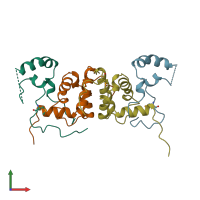PDB entry 3fbi coloured by chain, front view.