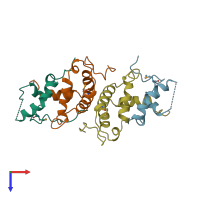 PDB entry 3fbi coloured by chain, top view.