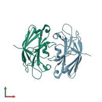 PDB entry 3fbk coloured by chain, front view.