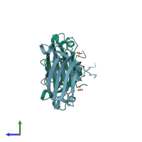 PDB entry 3fbk coloured by chain, side view.