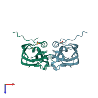 PDB entry 3fbk coloured by chain, top view.