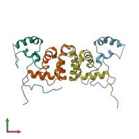 PDB entry 3fbn coloured by chain, front view.