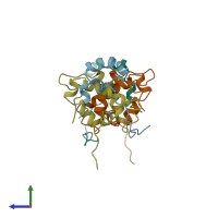 PDB entry 3fbn coloured by chain, side view.