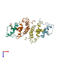 PDB entry 3fbn coloured by chain, top view.