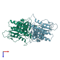 PDB entry 3fbp coloured by chain, top view.