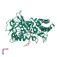 PDB entry 3fbr coloured by chain, top view.